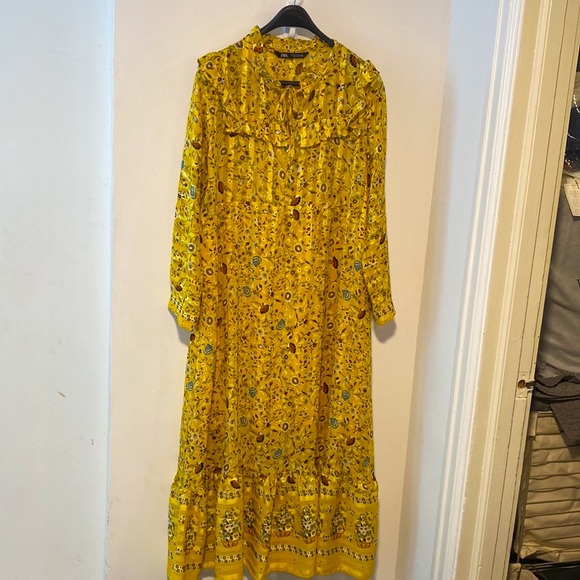 ZARA Yellow Floral Print Yellow Maxi Dress S - Picture 2 of 5